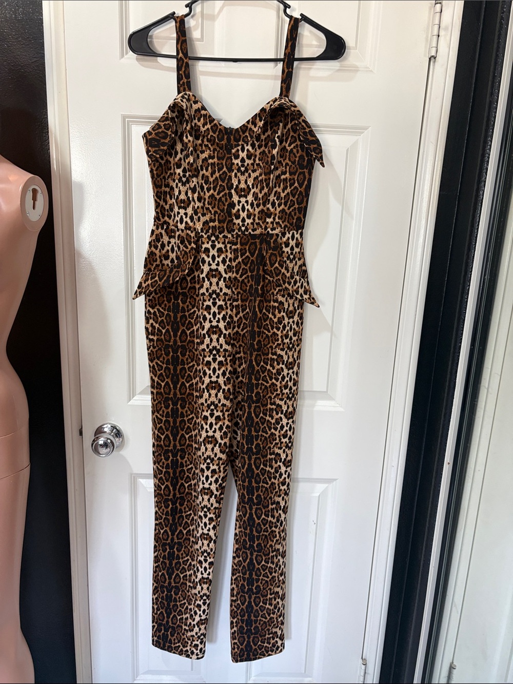 Pinup rockabilly Leopard Print Spaghetti-Strap Jumpsuit - Brown black, sexy